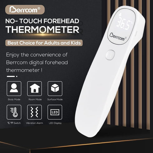 Berrcom Non Contact Infrared Thermometer Digital Forehead Thermometer for Adults and Kids Temperature Thermometer 3 in 1 with Fever Alert Touchless Baby Thermometer Large LED Display