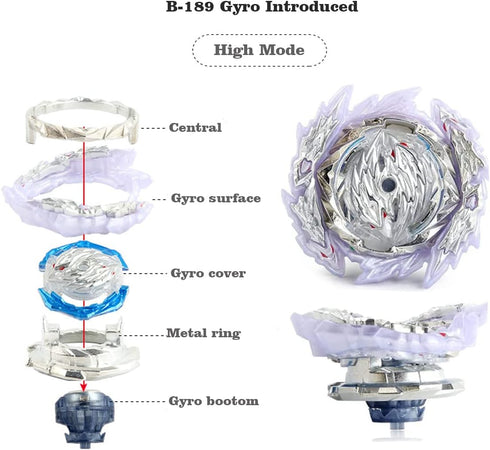 Battling Tops Burst Battle B-189 Guilty Longinus Kr MDS-2 Gyro Toys with B-184 Custom Bey Launcher for Kids