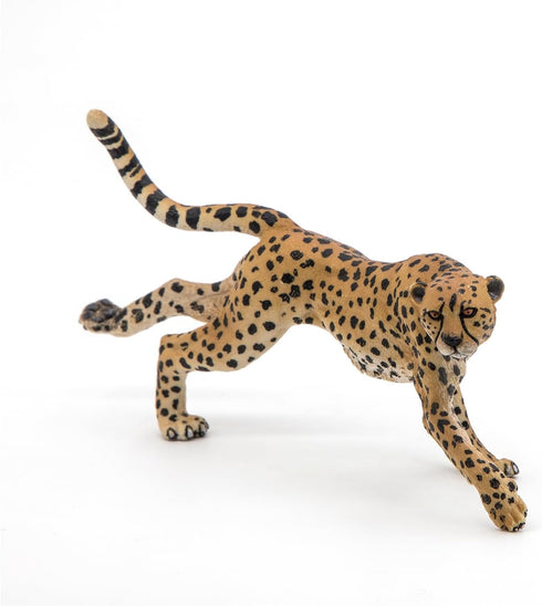 Papo Running Cheetah Figurine - Hand-Painted Wildlife Predator Toy for Kids Age 3+, 12.5 x 3.5 x 6.8 cm