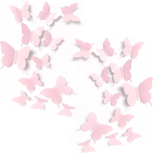 24 Cute Pink Butterfly Wall Decor pcs, Girls Room Wall Decals, Danish Pastel Aesthetic Butterflies Stickers for Nursery