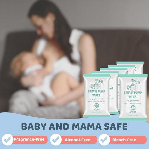 6 Pack 120 Count Threlaco Breast Pump Wipes Quick Clean and Irritant Free Resealable Convenient Breast Pump Cleaning