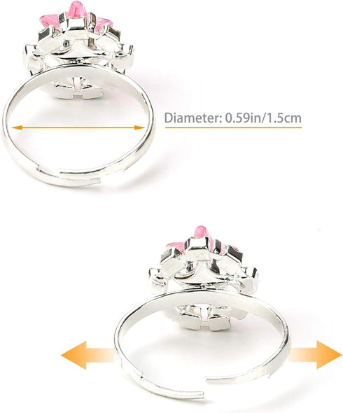 12 pcs Girls Crystal Adjustable Rings, Princess Jewelry with Heart Shape Box for Dress Up