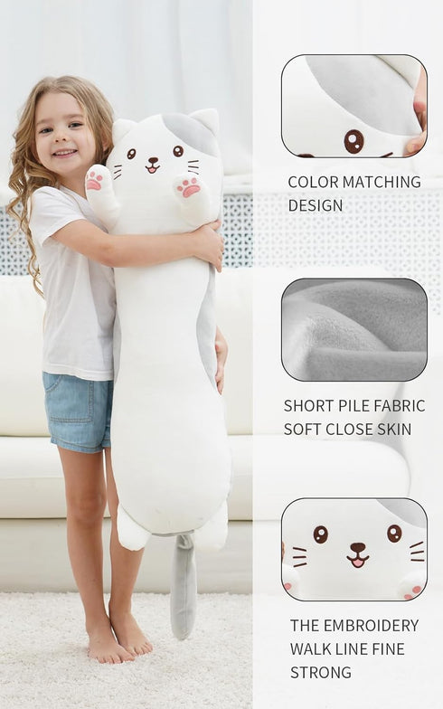 36" Dalmao Cat Stuffed Animal, Soft Long Pillow Cute Cartoon Kitten Plush Body Pillow, Giant Large Big Jumbo Cat