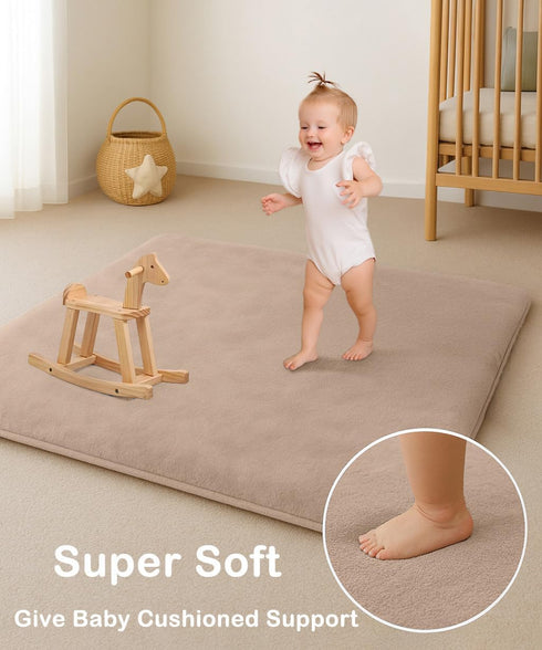 Lansber 1.2 59X39 Tummy Baby Play Mat for Floor, Thick Foam Playpen Mat, Ultra-Soft Velvet for Time & Crawling