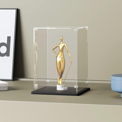 8x8x12 inch 3mm Acrylic Display Case - Thick Acrylic Display Box with Black Wooden Base, Assemble Dustproof Showcase