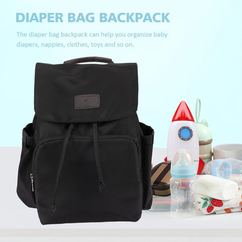 HAMPPLIES Backpack Diaper Bag for Moms with Drawstring Closure, Black Diaper Bag with Wet and Dry Separation, Large