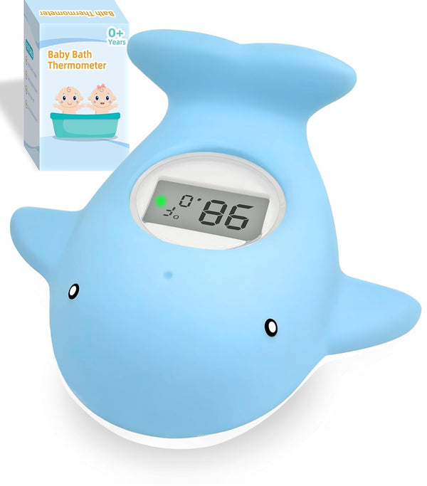 Baby Bath Tub Thermometer - Floating Whale Water Thermometer with Room Temperature - New Upgraded Mute Flashing Alert