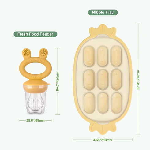 Haakaa Baby Fruit Food Feeder & Silicone Nibble Tray Combo - Breastmilk Popsicle Mold for Baby Cooling Relief, BPA Free