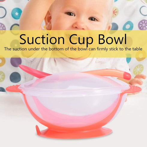 Slip Resistant Suction Bowls for Baby, Children Feeding Bowls with Sensing Spoon Cover for Home (Pink)