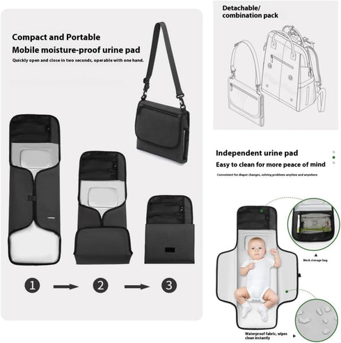 unelmoi Backpack Diaper Bad with Detachable Changing Pad, Large Capacity Waterproof Baby Bag for Moms & Dads (Black)