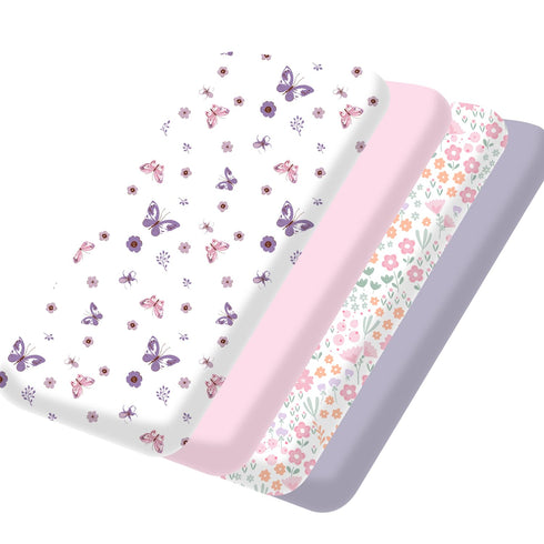 Little Grape Land Mini Crib Sheets 4 Pack, Pack n Play Sheets