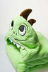 Little Ashkim Set:Toddler, 2T- 5T Dino Hooded Turkish Towel and Mitten Green