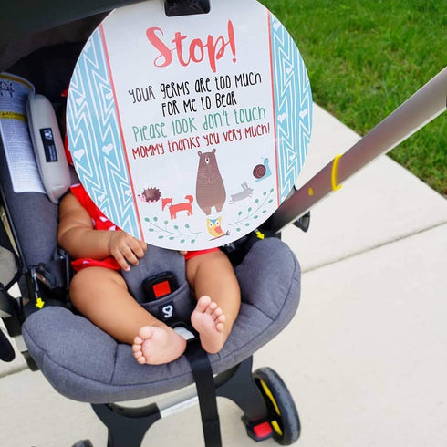 (Three Little Tots) Baby Safety No Touching Car Seat and Stroller TWO PACK – Car Seat Sign, Stroller Sign, Newborn Tag
