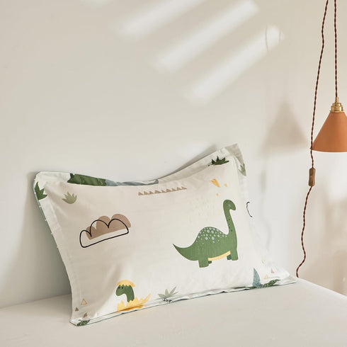 Joyreap 4 Set, Set, Piece Dinosaur Toddler Bedding Cotton Toddler Comforter Sheet Green Dinosaurs Print on White Design