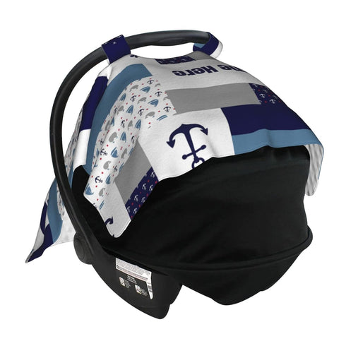 Naseagleeye Sailboat Personalized Anchor Baby Car Seat Canopy for Babies with Name, Custom Car Seat Covers for Boys