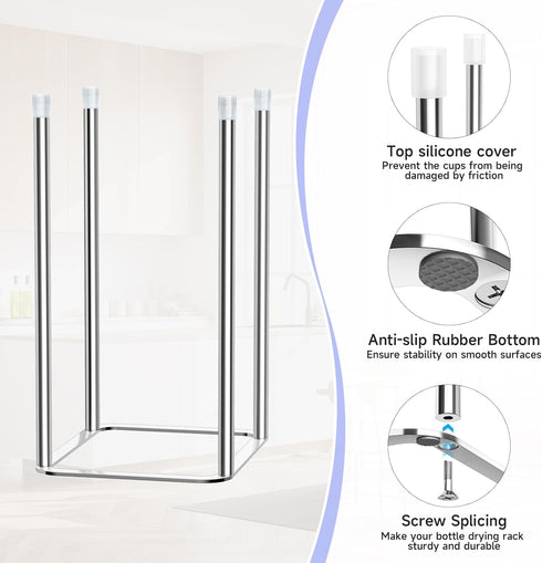 Countertop Water Bottle Drying Rack Reusable Bottle Rack Dryer Kitchen Stand Holder Metal Baby Bottle Drying Rack Water