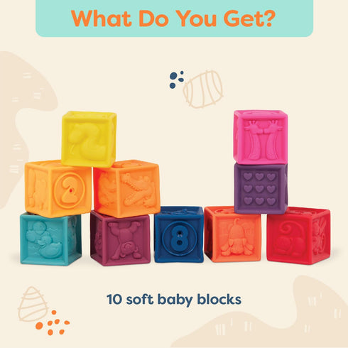 B. toys Baby Blocks, Stacking & Building Toys for Babies, 10 Soft Educational Blocks for Ages 6+