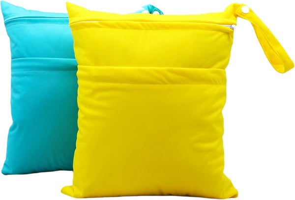 2pcs Cloth Diaper Wet Dry Bags Waterproof Reusable with Two Zippered Pockets