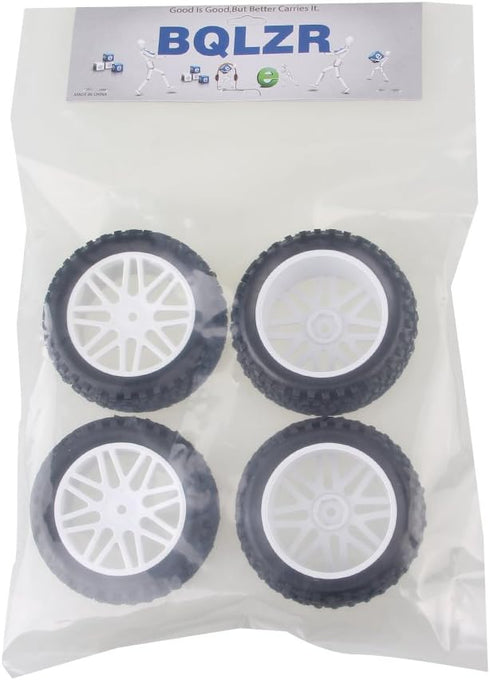 BQLZR 4X White Front Rear Wheel Rim Rubber Tyre Replacement for RC 1:10 Off-Road
