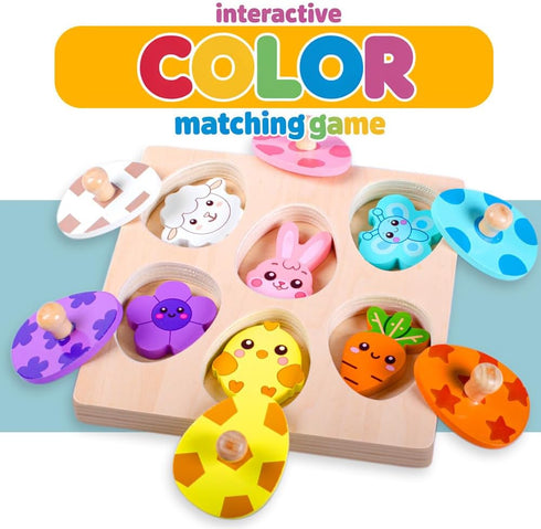 Waybla 1-3 Easter Basket Stuffers - Easter-Themed Wooden Peg Puzzle for Toddlers Years, Montessori Educational Toy