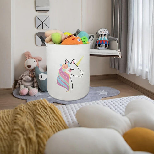19.7" Round Kids Laundry Clothes Hamper with Handles, Unicorn Pattern, Portable Baby Toys Storage Organizer