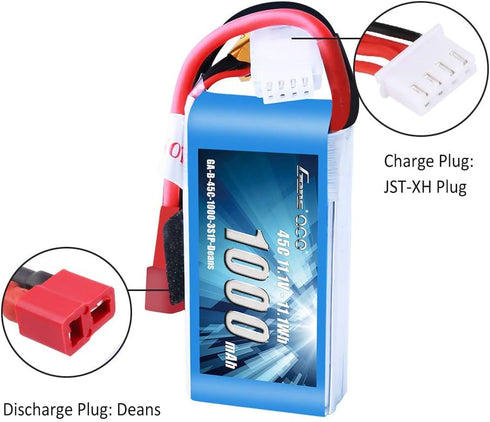Gens ace 11.1V 1000mAh 3S 45C LiPo Battery Pack with T Plug for RC Plane, Car, Boat, Truck, Heli