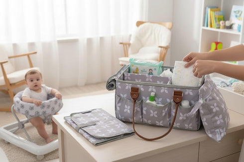 Moteph Diaper Caddy with Changing Mat, Large Baby Diaper Caddy Organizer with Lid, Portable Organizer Basket for Baby