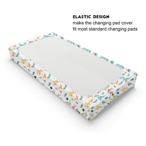 Cute Cartoon Dinosaurs Changing Pad Cover, Jungle Palm Leaves Diaper Change Table Pad for Boys Girls, 32"x16"