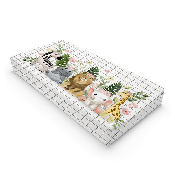 Baby African Safari Animals Changing Pad Cover, 32''x16'' Lion Elephant Giraffe Hippo Zebra for Boy Girl, Soft