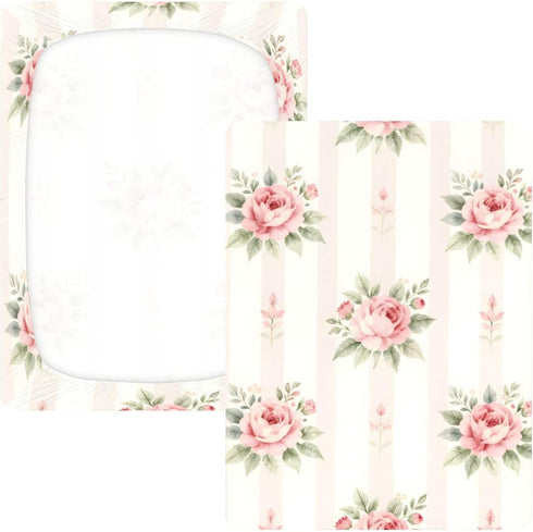 CZXW 52" 28" Pink Roses Stripes Crib Sheets Fitted x Natural Cotton Soft & Breathable for Baby Crib Mattress