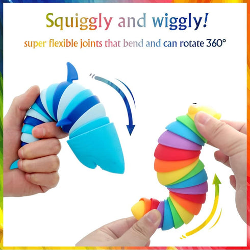 LUSTERMOON 2 Pieces Articulated Fidget Toy, Rainbow Caterpillar Toy Ocean Shark Decompression Toys, Stim Toy