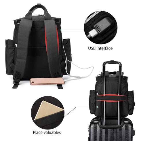 SONARIN Backpack Stylish Waterproof Baby Nappy Changing with Changing Mat(Black)