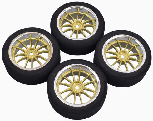 4Pcs On-Road Foam Tires & 9003 Wheel Rims 12mm Hex for HSP HPI RC Racing Car Toy, Gold