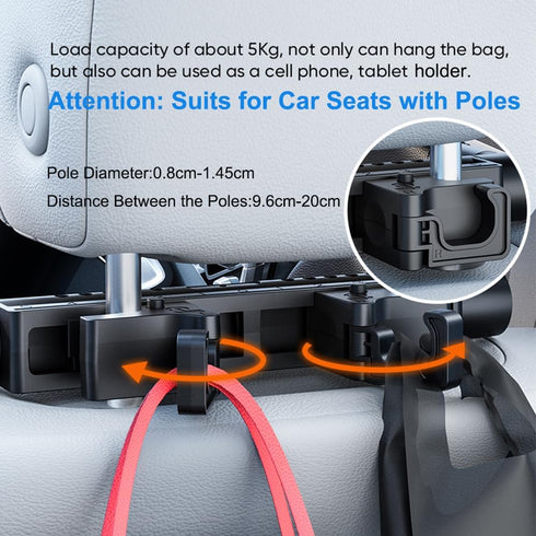 360 (1 Car Headrest Pillow with Hook, Adjustable Car Seat Neck Support with Memory Foam & Ice Silk, Rotating Travel