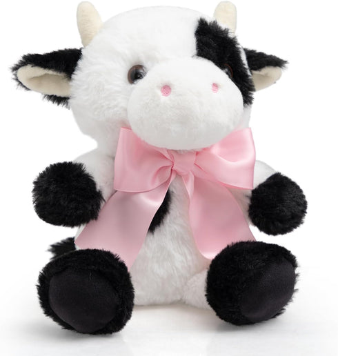 10'' Cow Stuffed Animal Baby Cow Plush with Big Bow Tie Cute Plush Toy Gift for Kids