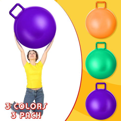 Lewtemi 3 Pcs 29 Inch Bouncing Ball with Handle, Outdoors Hopper Ball with Air Pump for Sports School Games (Purple,