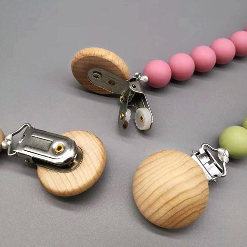 100PCS Natural Beech Wood Pacifier Suspender Clips, for Teething Grasping Toy, Charm DIY Pacifier Clips Holder