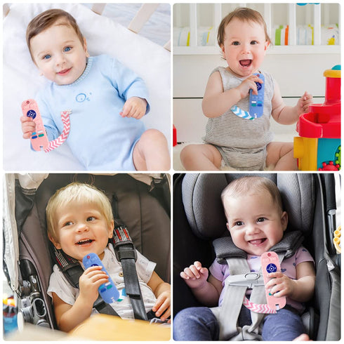 Baby Teether Toys 2PCS Silicone Remote Control Shape with 2PCS Pacifier Clip, BPA-Free for 3-24 Months