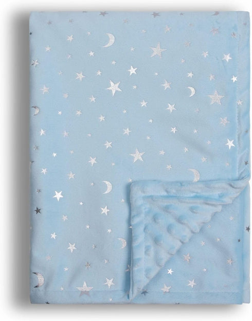Baby Blanket for Boys Girls, Soft Minky, 30x40 Inch, Star and Moon Printed, Double Layer Dotted Backing