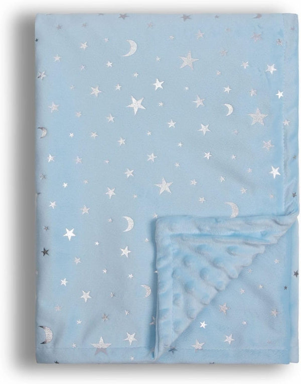Baby Blanket for Boys Girls, Soft Minky, 30x40 Inch, Star and Moon Printed, Double Layer Dotted Backing