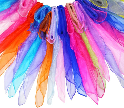 Tayfremn 28pcs 24 24 Inches,14 Dance Scarves Square Juggling Silk Play Movement Scarves Magic Tricks Performance Props