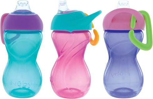 Nuby No-Spill Clik-It Soft Spout Sippy Cup, 3-Pack, 10 oz, Aqua/Pink/Purple for 6+ Months