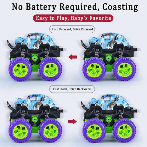 Push and Go Friction Powered Car, 4 Pack Monster Toys Truck Set for Boys 3-7 Years Old