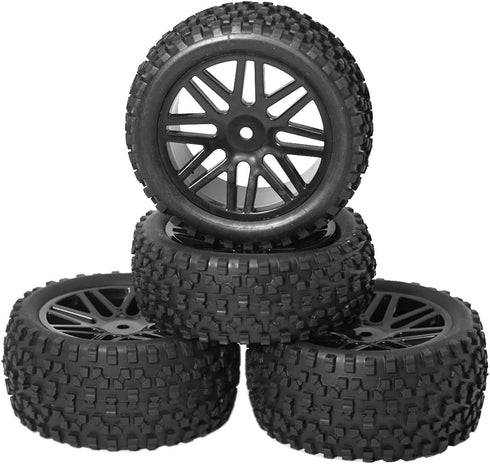 12mm Hex Wheel Rims with Mesh Shape Rubber Tires and Sponge, 88mm/3.46" Replacement for 1/10 RC Off-Road Car Truck