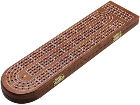 Juegoal Wood Cribbage Board Game Set - 3 Tracks with Metal Pegs, Cards, and Storage Area