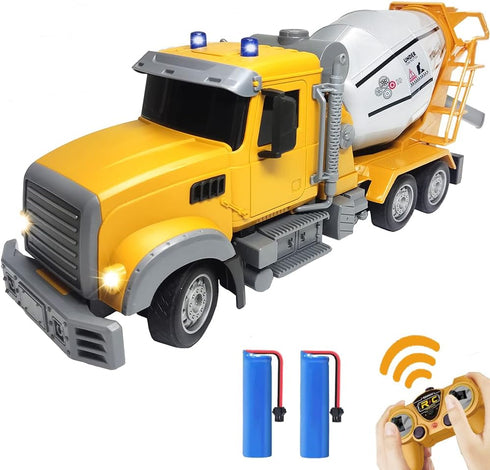 RC Cement Mixer Toy Truck for Boys, 6 Channel Remote Control Construction Toys with 2 Rechargeable Batteries