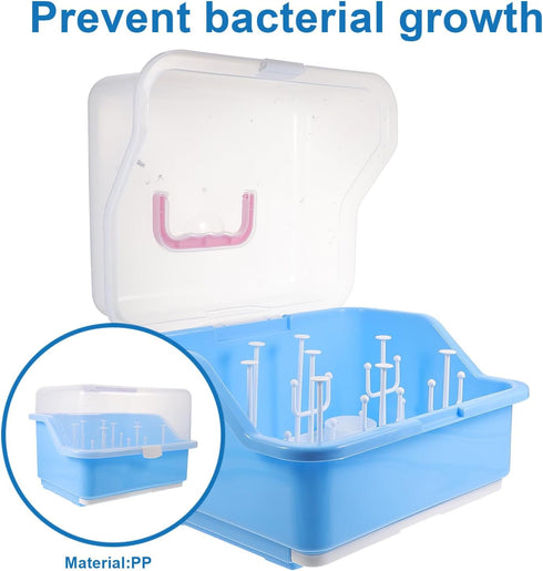 ELAYARD Bottle Drying Rack and Storage Box with Handle Portable Products Dustproof Milk Bottle Organizer for Feeding