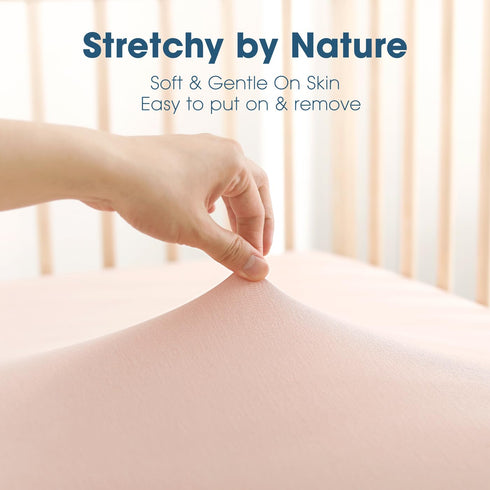 GRSSDER Jersey Crib Sheets for Girls, Stretchy Ultra Soft Fitted Sheets Set 2 Pack, Universal Fit for Standard Crib