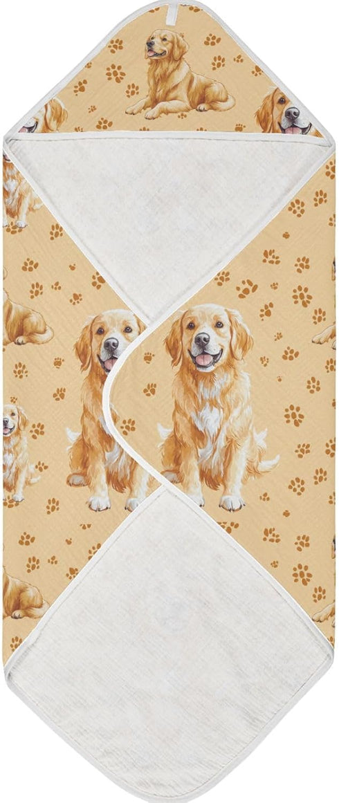 Pigsaly 30 30 Golden Retriever Dogs Hooded Baby Towel Cute Gold Puppy Baby Bath Towel Unisex Toddlers Hooded Towels