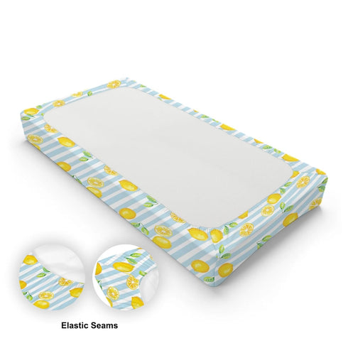 KuphiL10C Summer Girls-16x32 Lemon Leaves Stripes Pattern Baby Changing Pad Cover, Unisex Fruits Nursery Diaper
